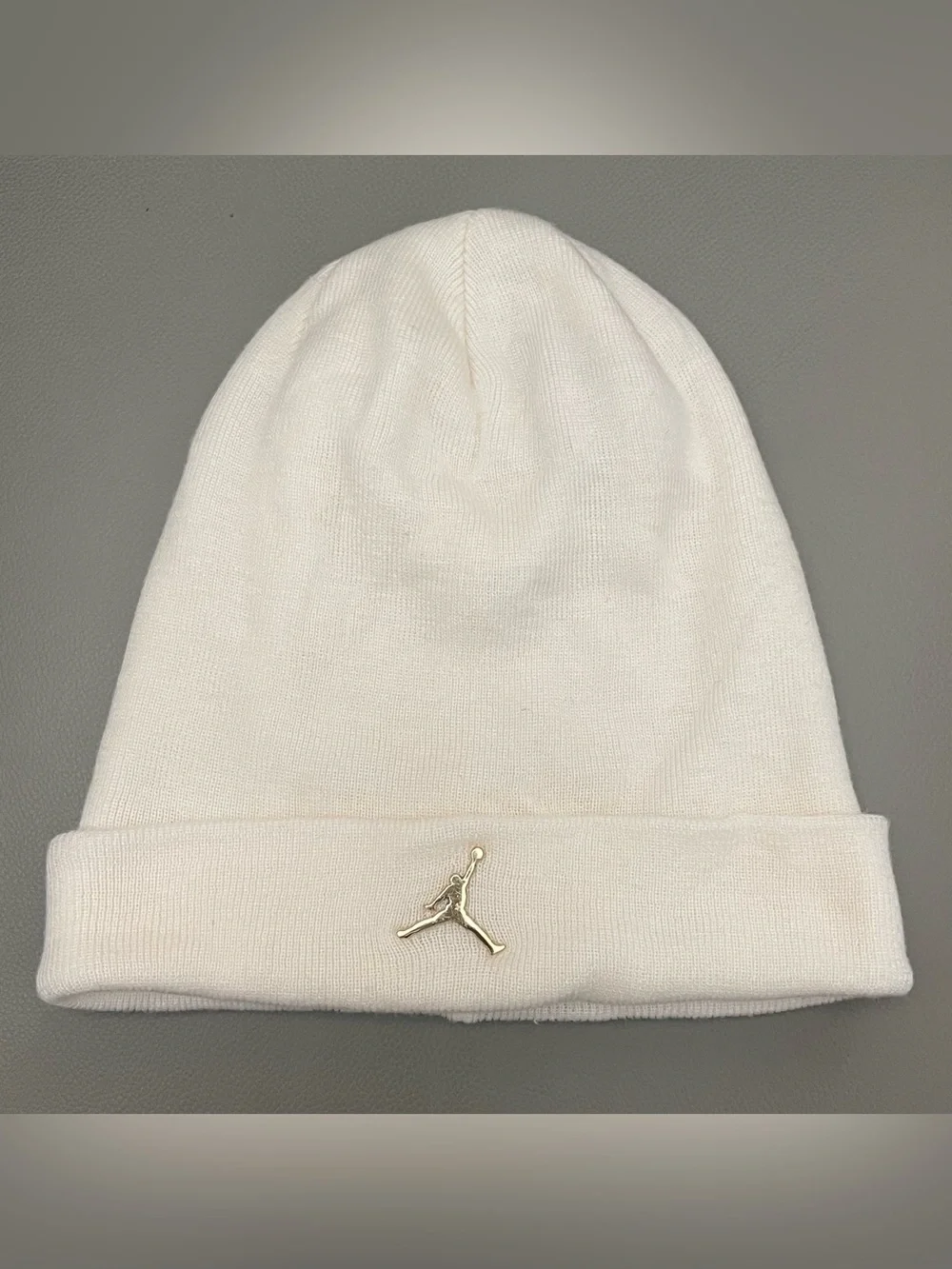 Jordan Unisex Off-White Cuffed Knit Beanie w/Gold Metal Jumpman